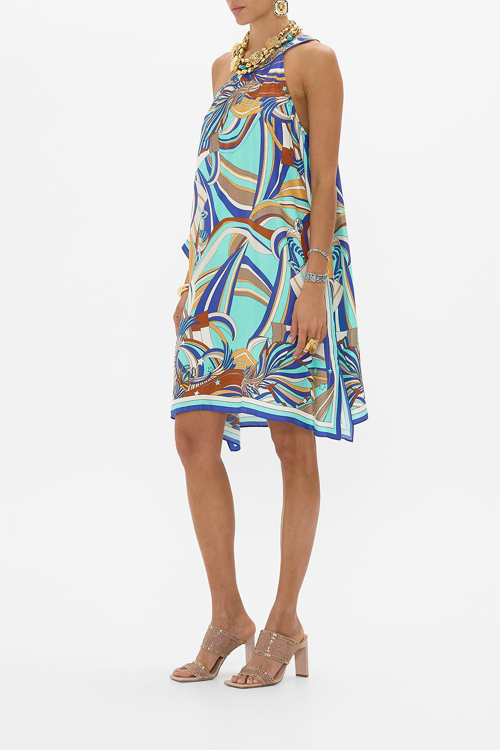 CAMILLA One Shoulder Short Kaftan in Oasis Oracle print. 