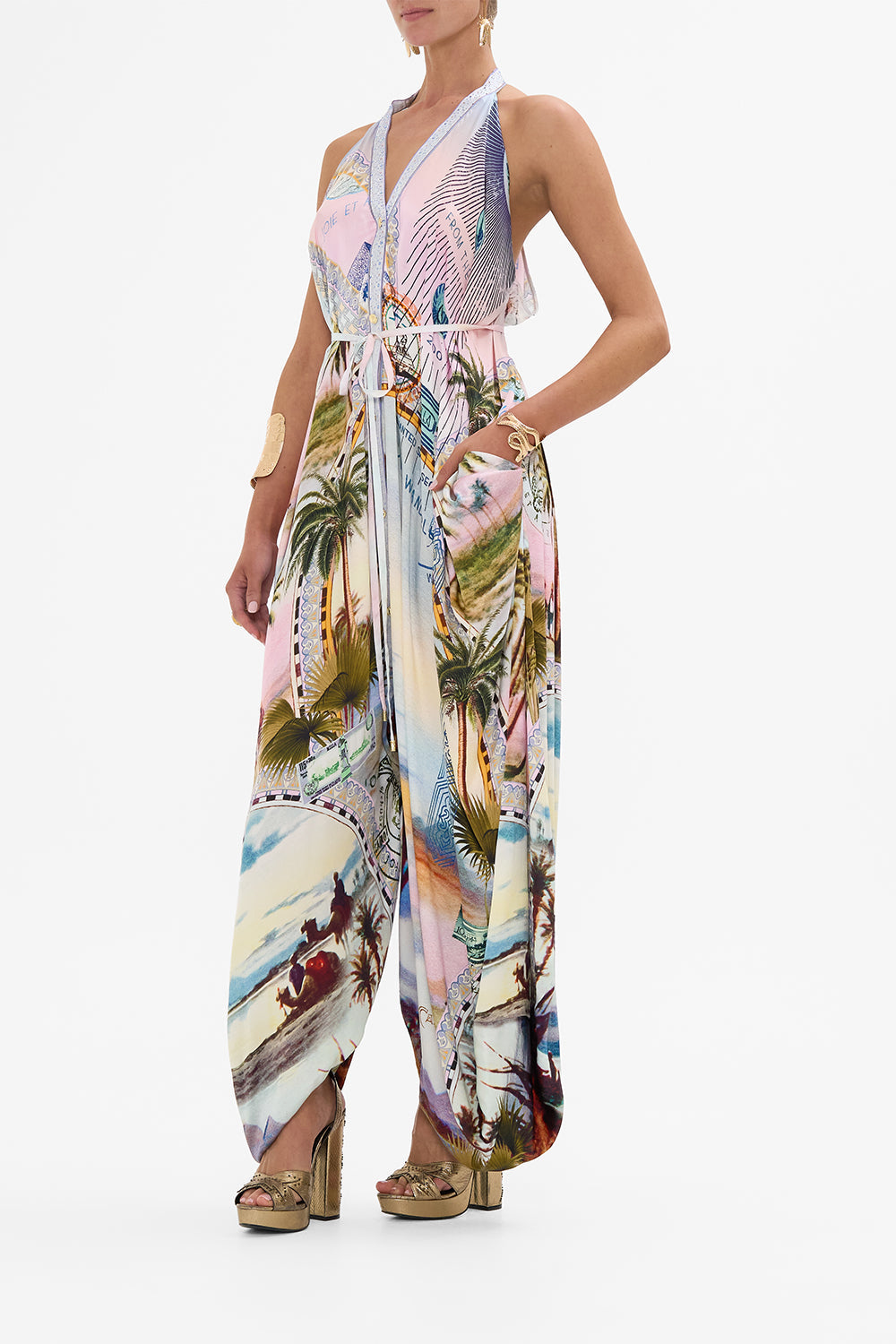 CAMILLA jumpsuit with drop crotch in Call Me in Cairo print. 