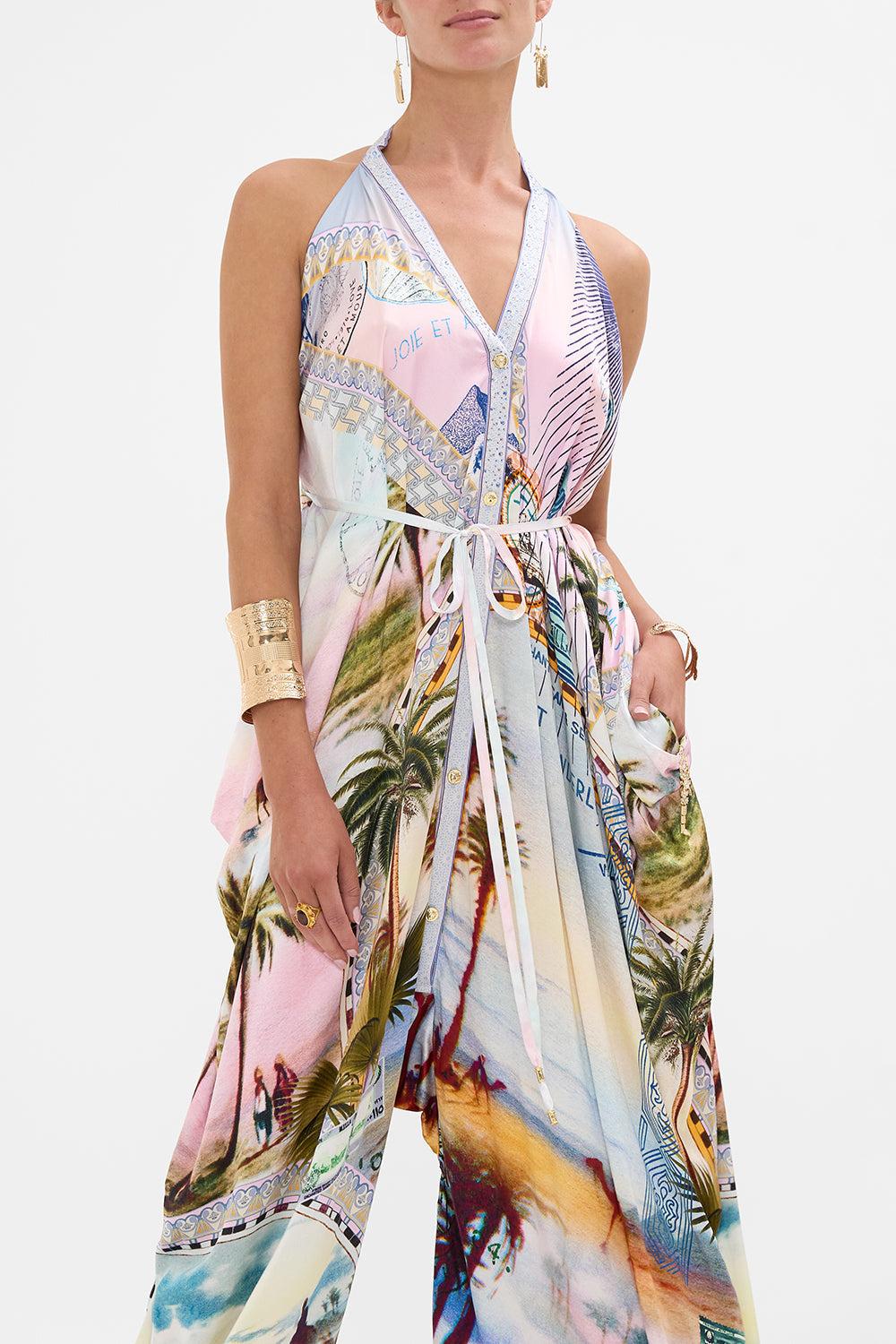 CAMILLA jumpsuit with drop crotch in Call Me in Cairo print. 