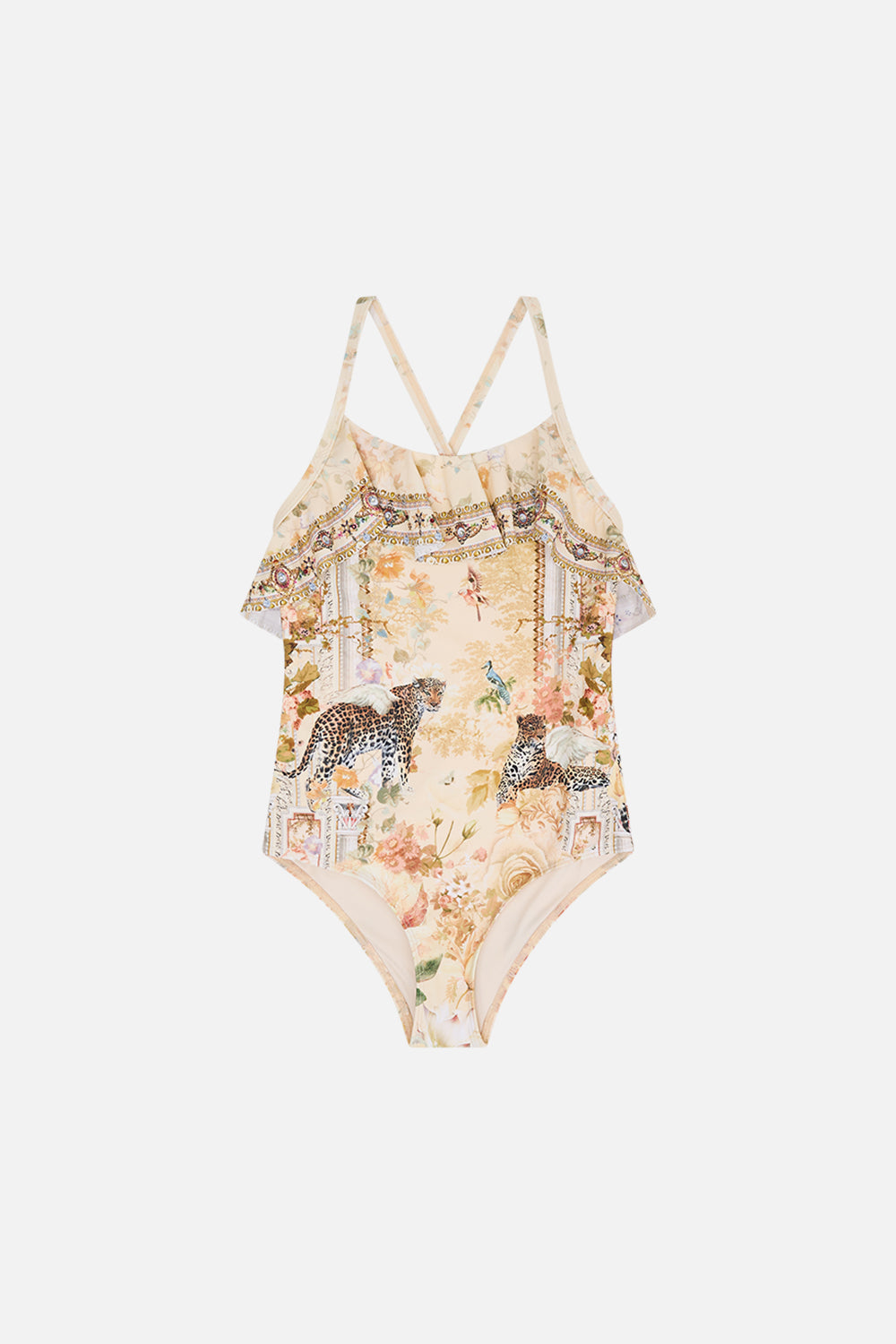 Milla By CAMILLA floral kids neck frill one-piece 4-10 in Adorned in Antiquity print. 