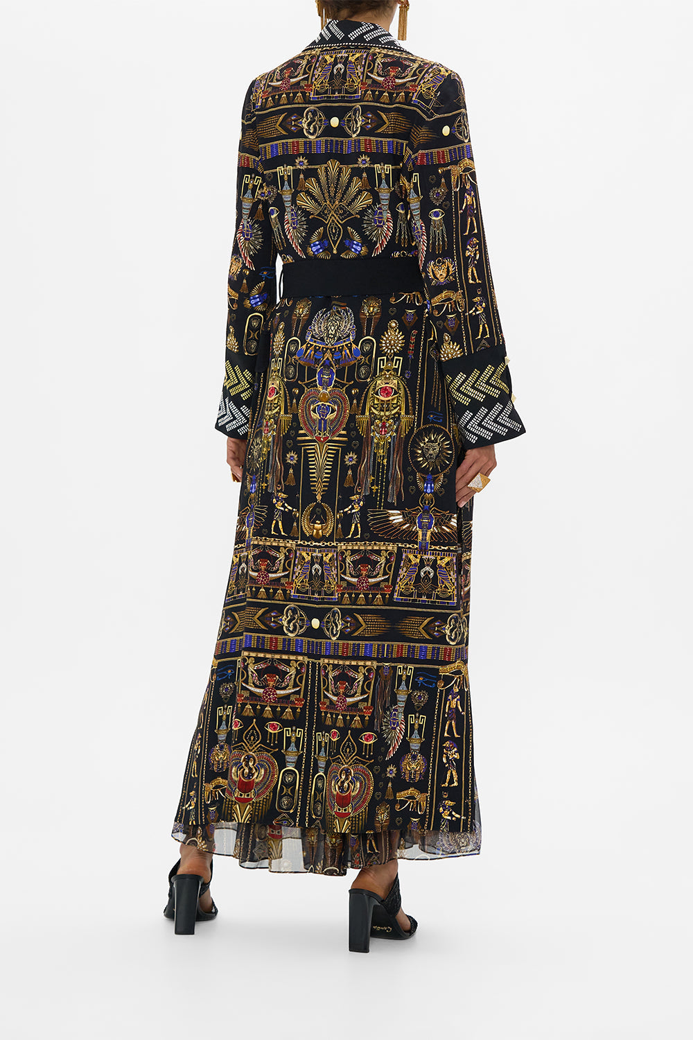 CAMILLA Cuffed Short Side Split Coat in Cartouche Kingdom print. 