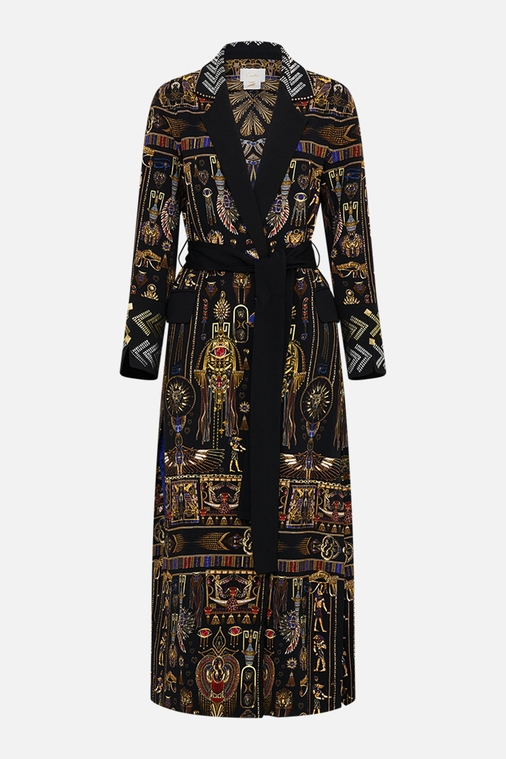 CAMILLA Cuffed Short Side Split Coat in Cartouche Kingdom print. 