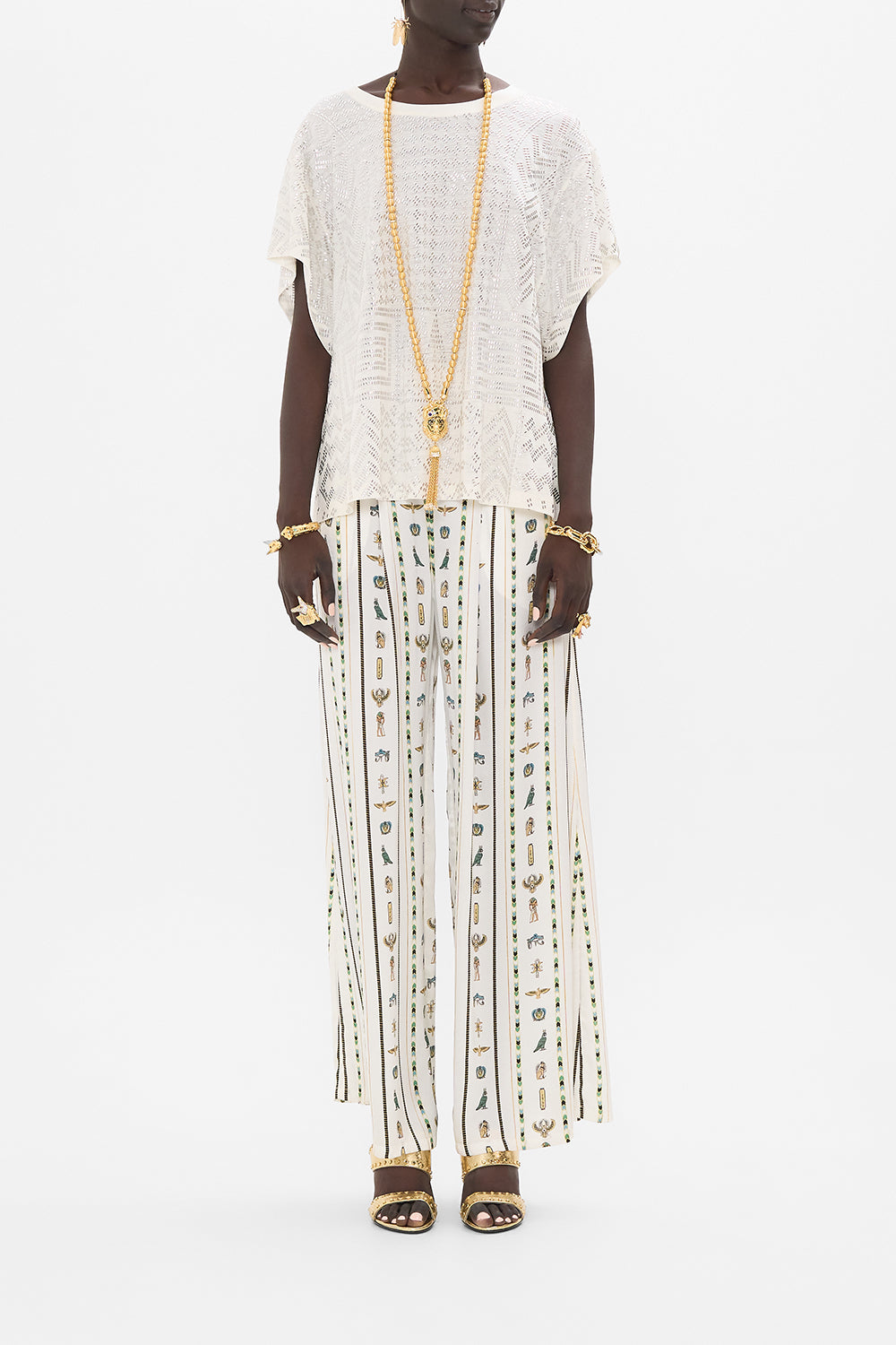 CAMILLA White T-Shirt with Dropped Armhole in Valley of the Queens print