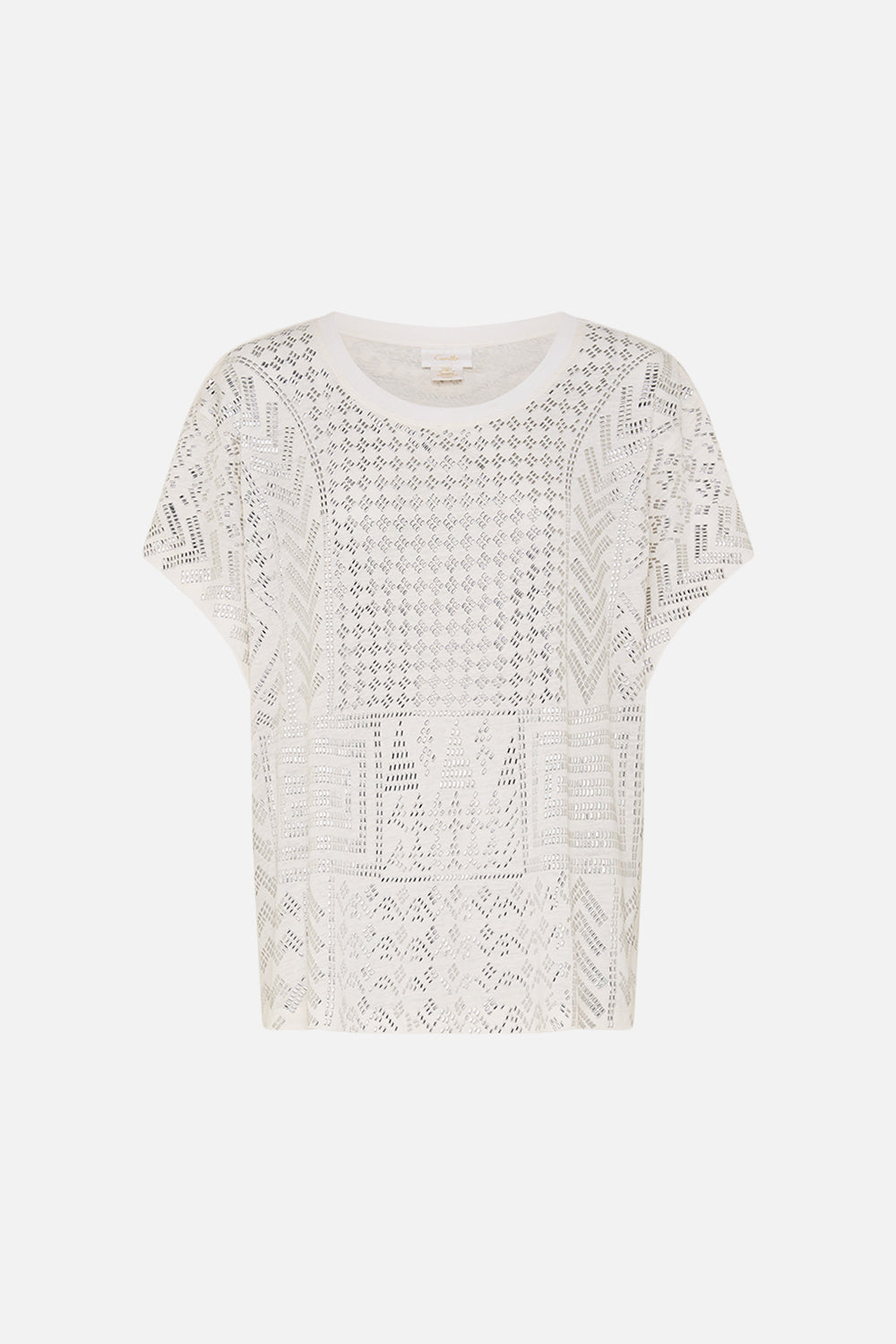 CAMILLA White T-Shirt with Dropped Armhole in Valley of the Queens print