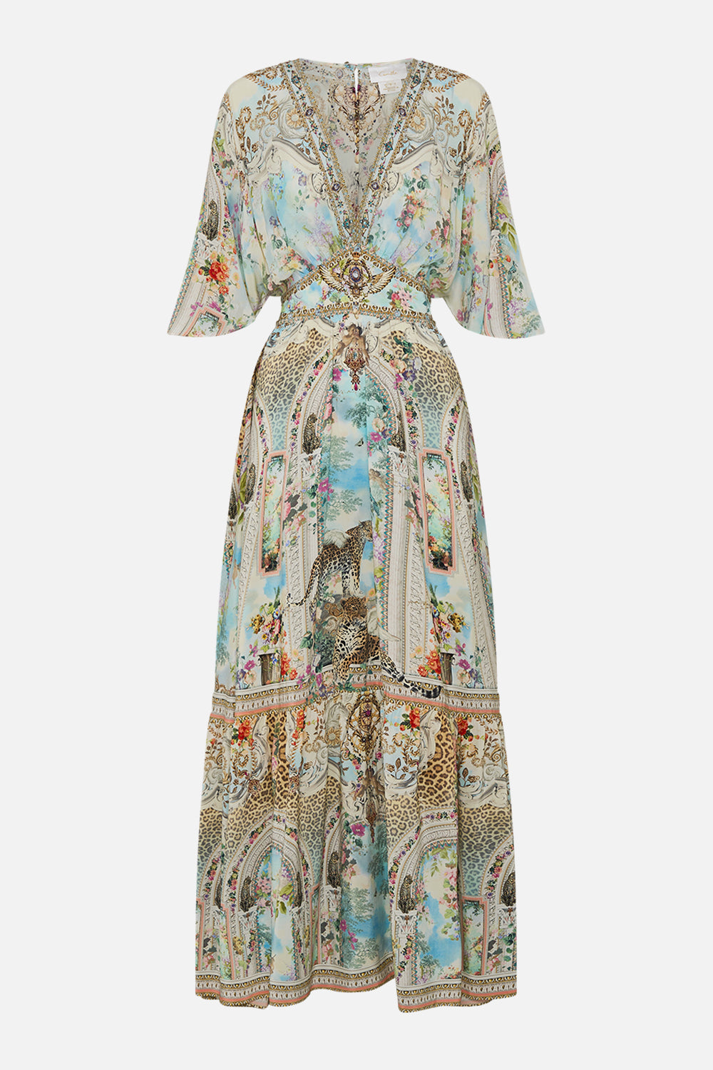 CAMILLA Waisted Dress With Hem Ruffle in We Always Have Alexandria Print. 