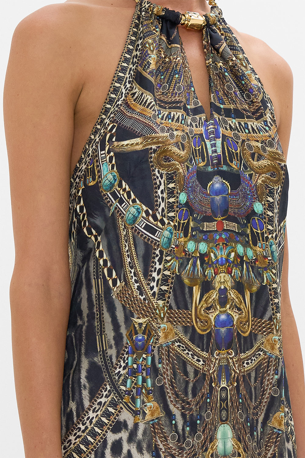 LOW BACK LONG DRESS WITH NECK HARDWARE CAT WORSHIP