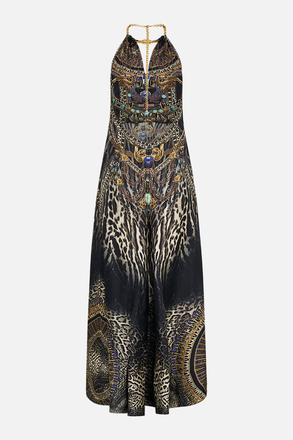 LOW BACK LONG DRESS WITH NECK HARDWARE CAT WORSHIP