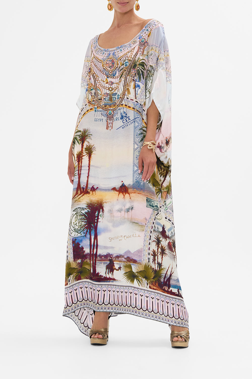 CAMILLA  round neck kaftan in Call Me in Cairo print.