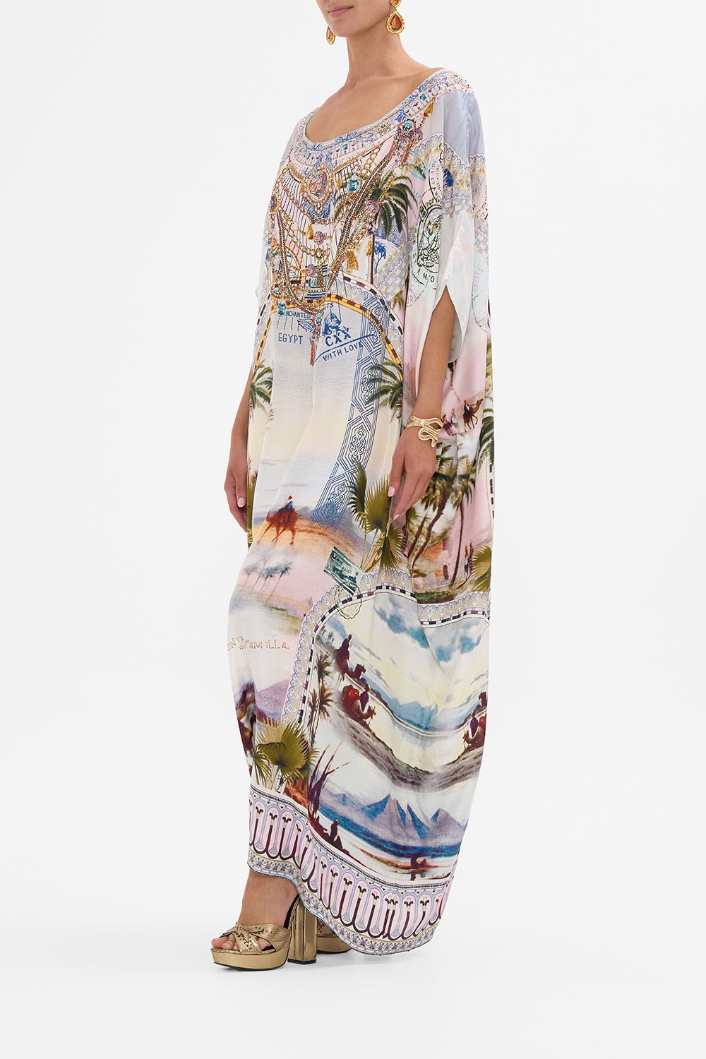 CAMILLA  round neck kaftan in Call Me in Cairo print.