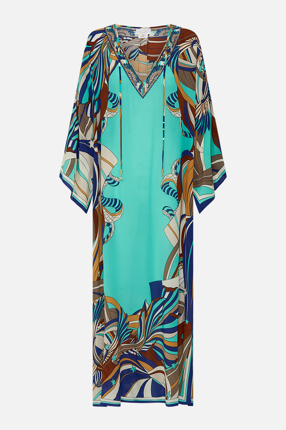 CAMILLA V Neck Kaftan With Ties in Oasis Oracle print. 