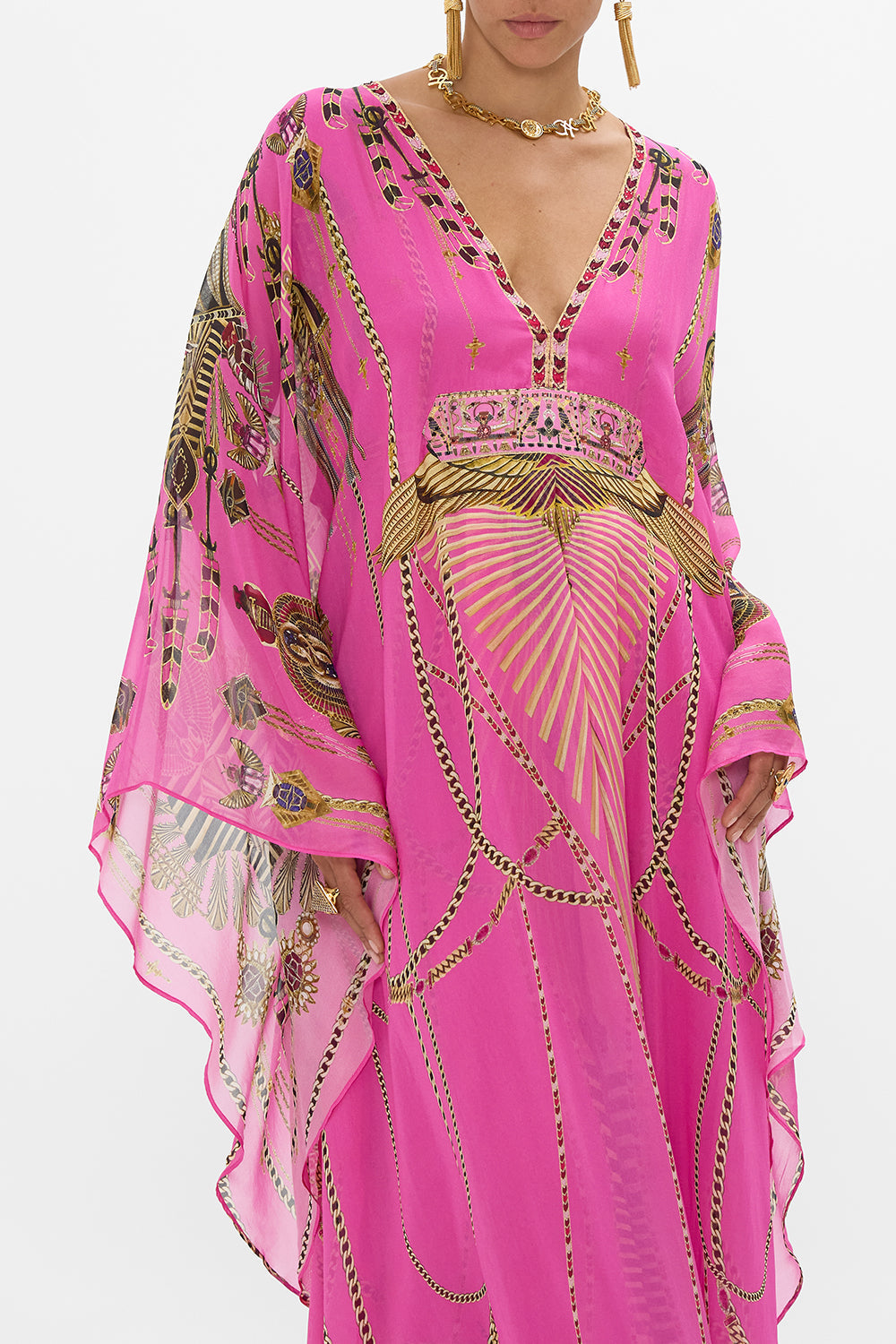 CAMILLA Long Kaftan With Waisted Detail in Song Of The Scarab print. 