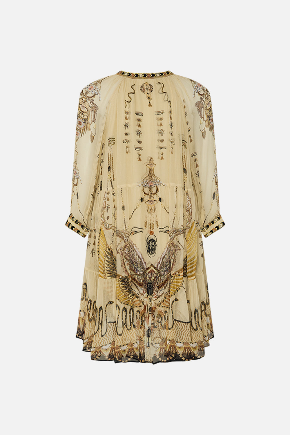 CAMILLA Gold Short Gathered Panel Dress in Gateway to the Afterlife Print