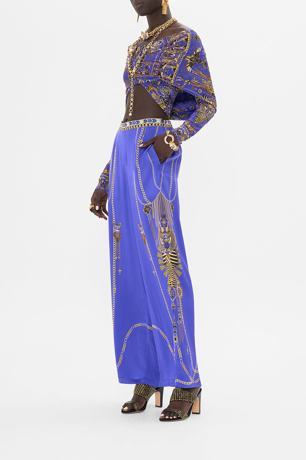 CAMILLA Minimal Wide Leg Pant in My Fair Pharaoh print. 