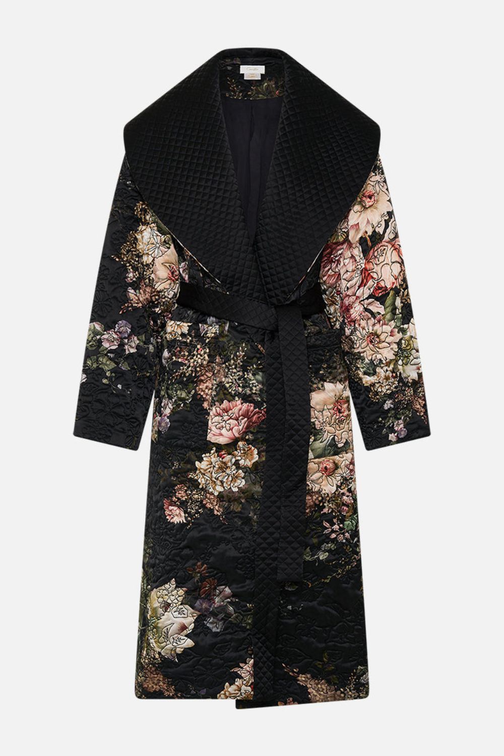 CAMILLA Quilted Long Wrap Coat in Dynasty Daze print. 