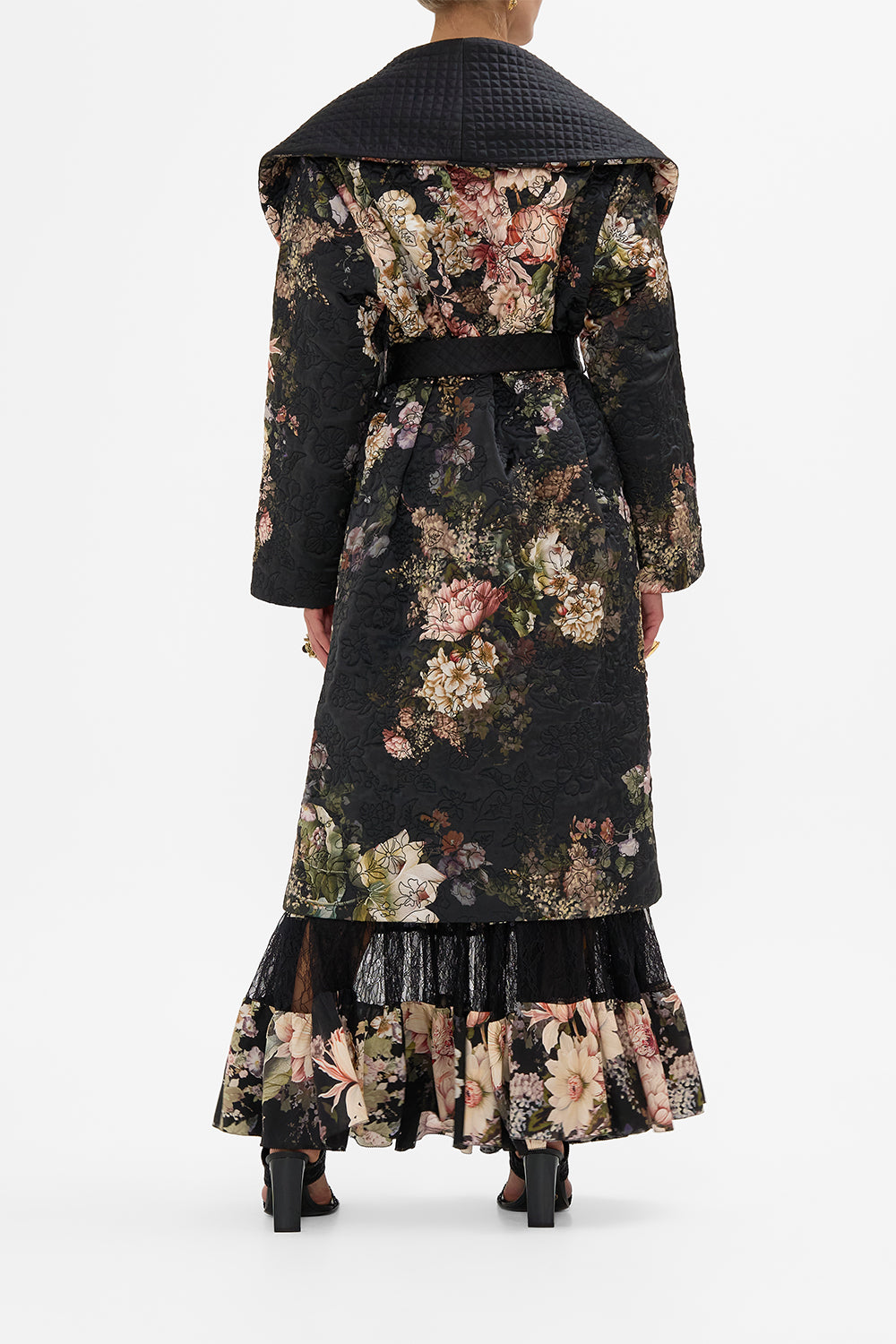 CAMILLA Quilted Long Wrap Coat in Dynasty Daze print. 