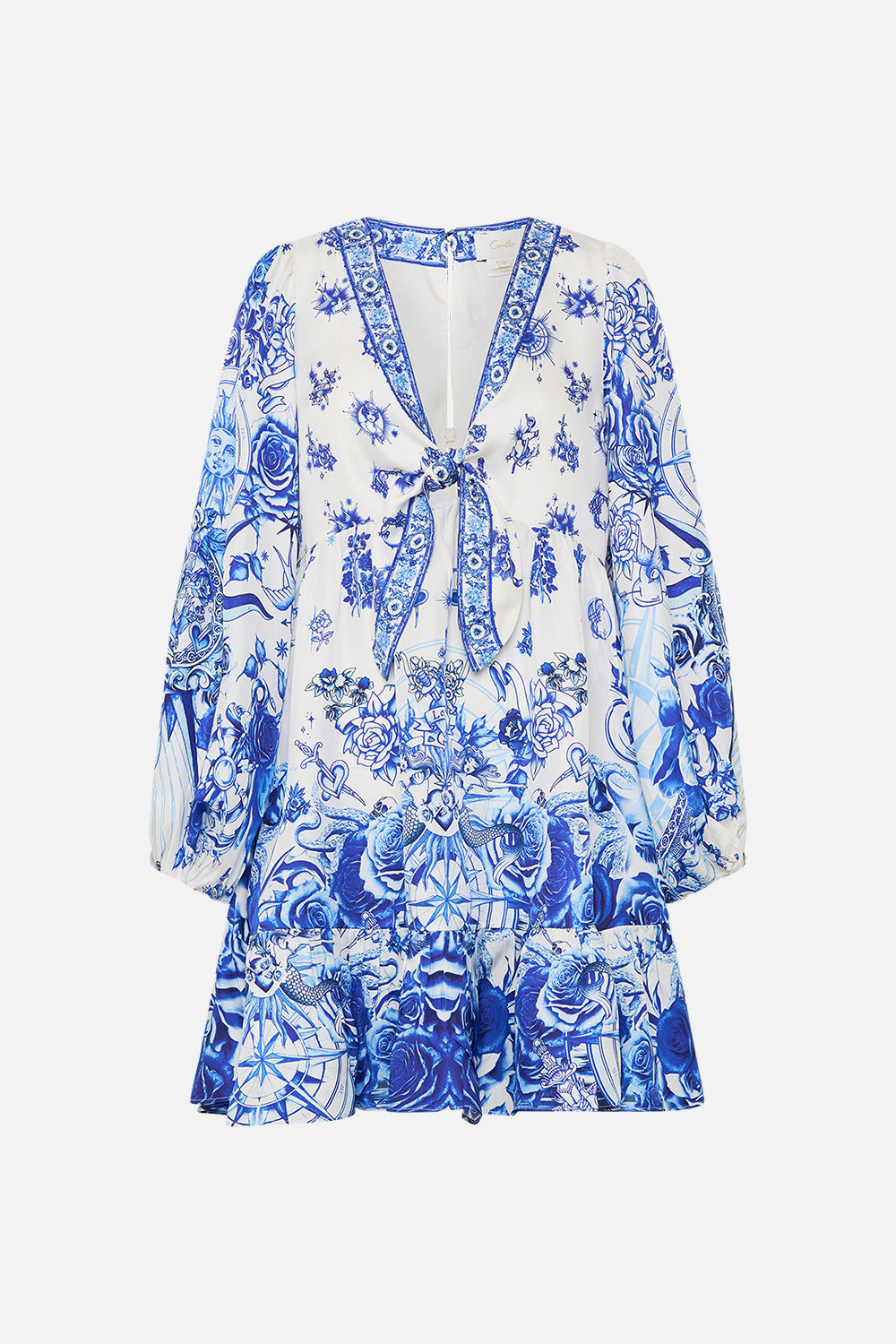 SHORT TIE FRONT BLOUSON DRESS IMMORTAL INK