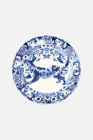 CAMILLA bllue and white dinner plate in Glaze and graze print