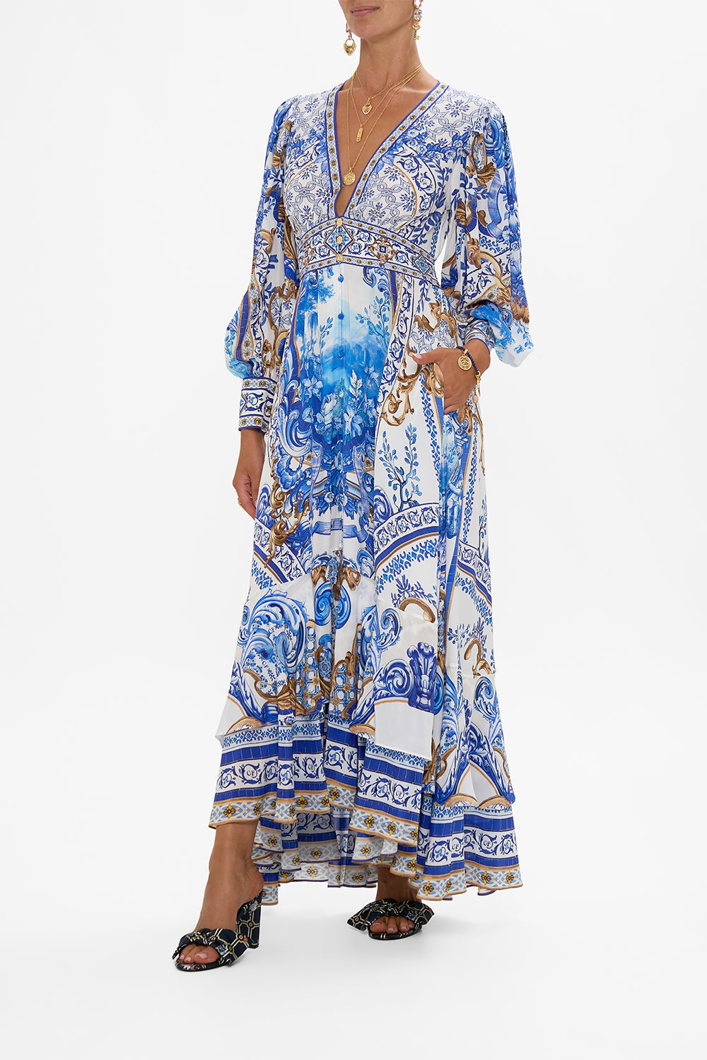 LONG BUTTON FRONT DRESS AZUL ADVENTURES