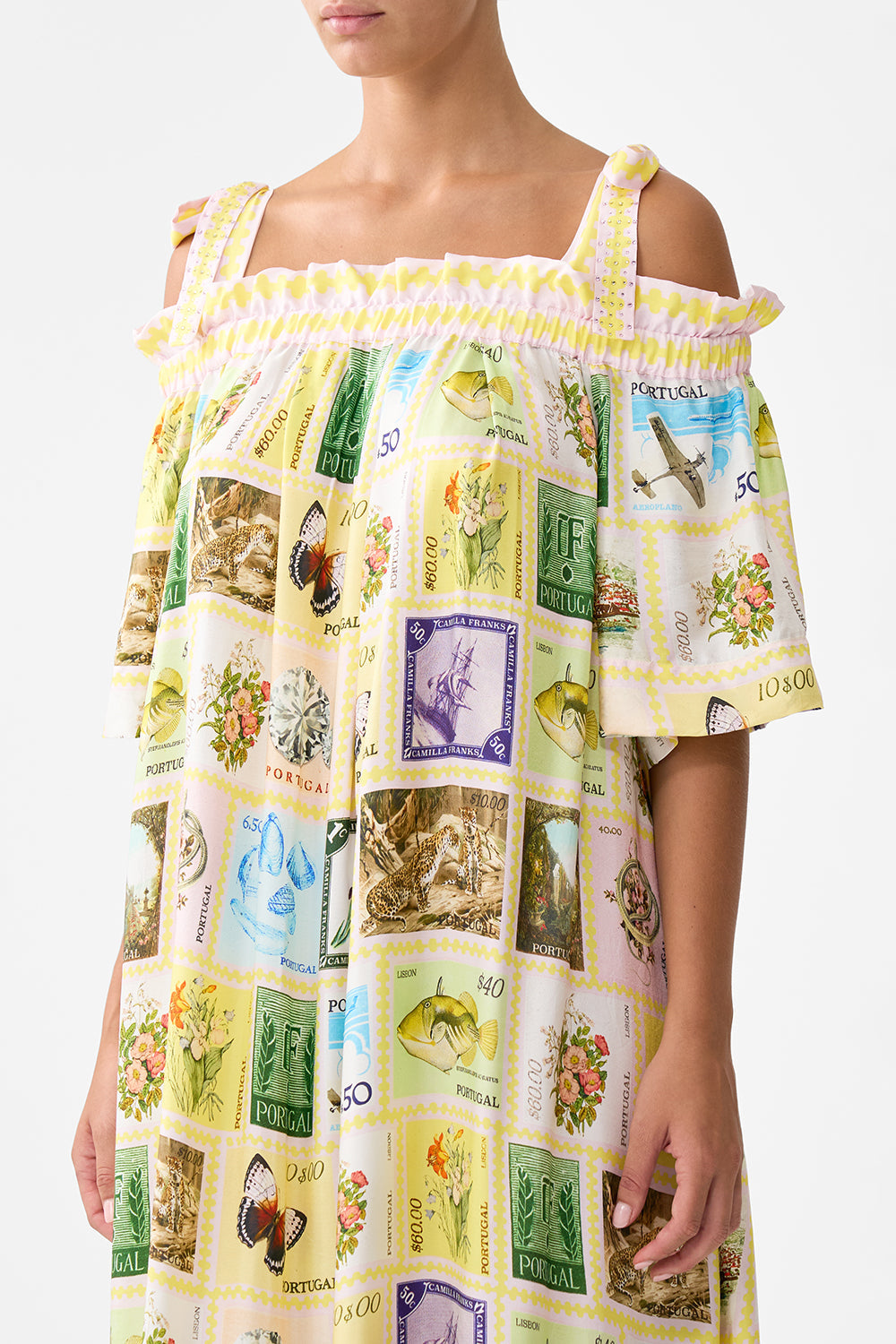 The CAMILLA TIE ONE SHOULDER SHORT DRESS THRONE GAMES in our  print.