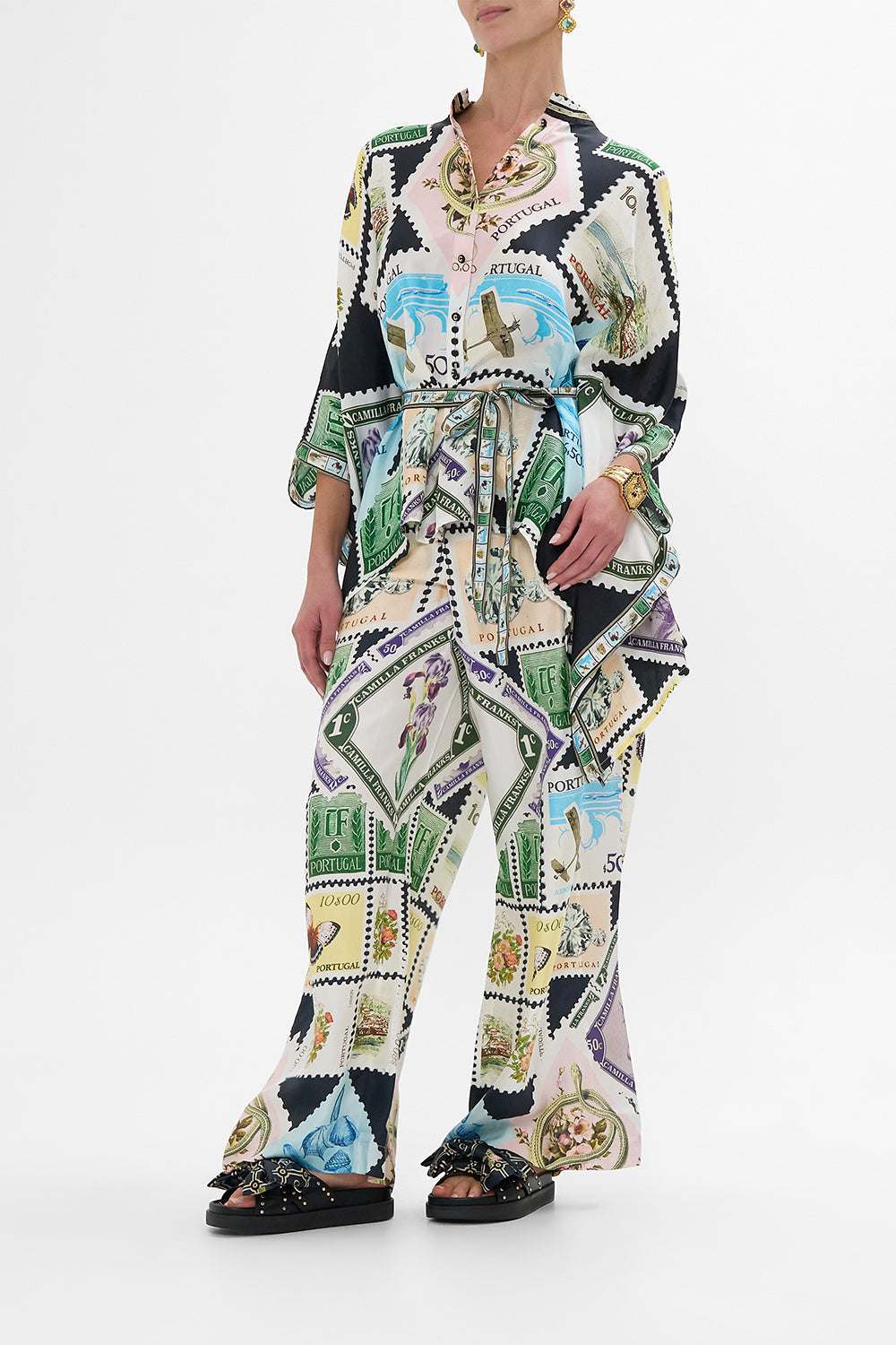 The CAMILLA LONG CASUAL JACKET WITH POCKETS PALACIO POETRY in our  print.