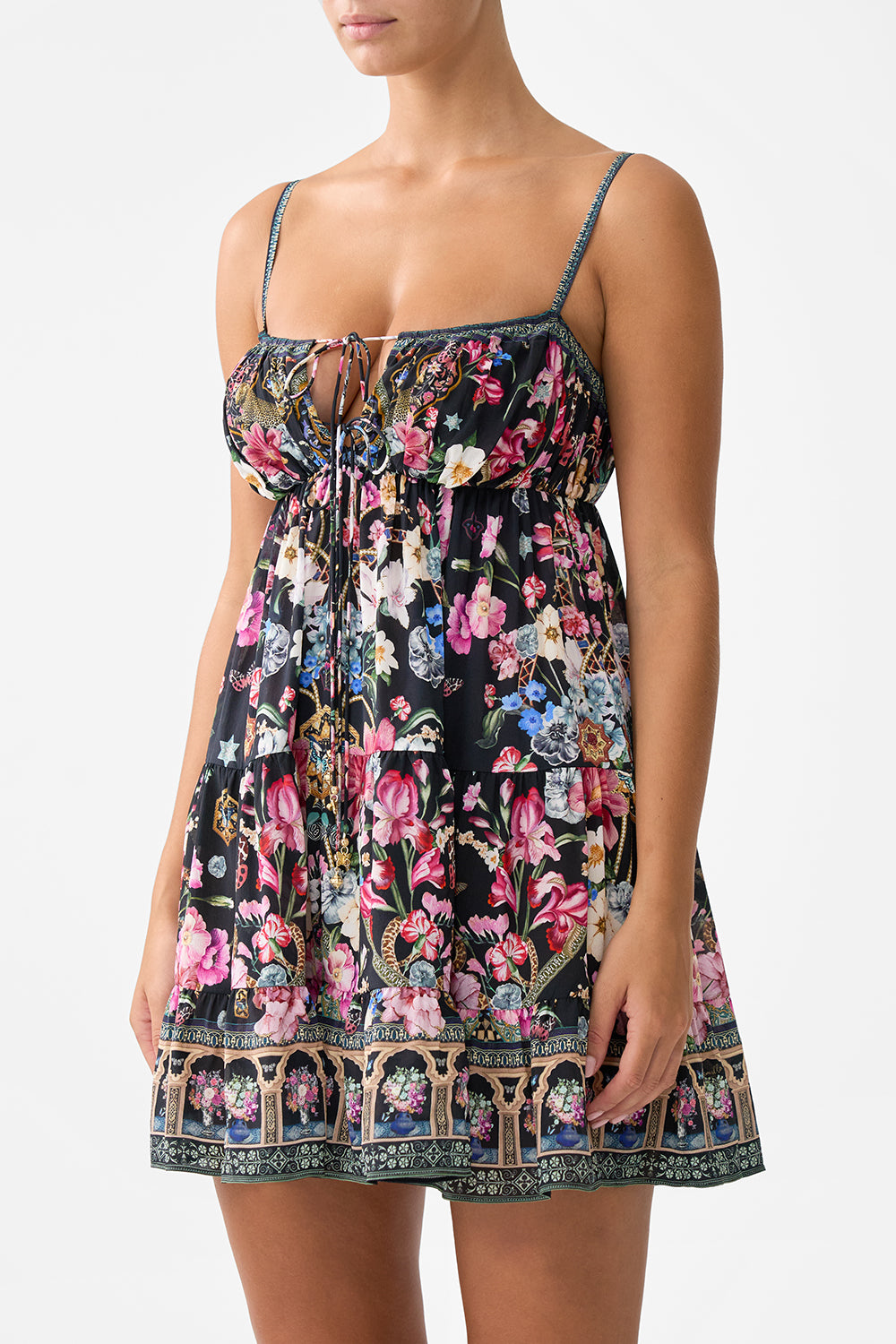 GATHERED BUST TIERED MINI DRESS MIDNIGHT IN MONSERRATE