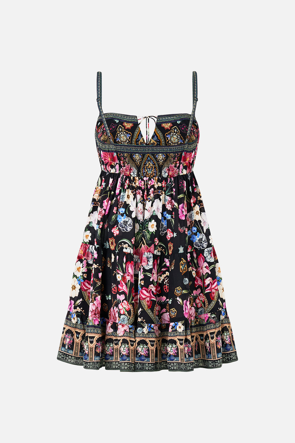 GATHERED BUST TIERED MINI DRESS MIDNIGHT IN MONSERRATE