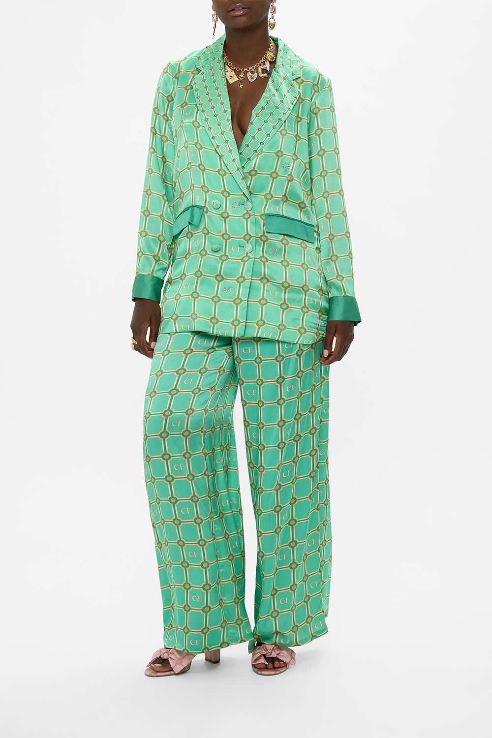 CAMILLA Double Breasted Soft Jacket in Pestana Panorama print