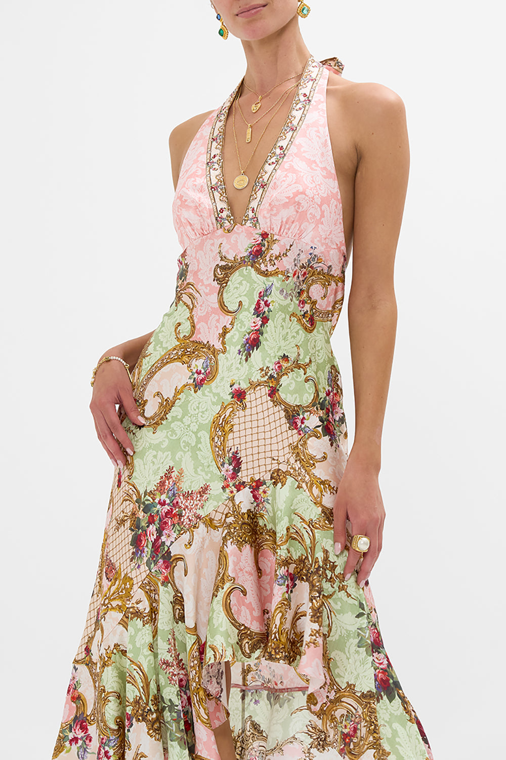 BIAS HALTER DRESS WITH RUFFLE HEM THE QUEENS QUARTERS