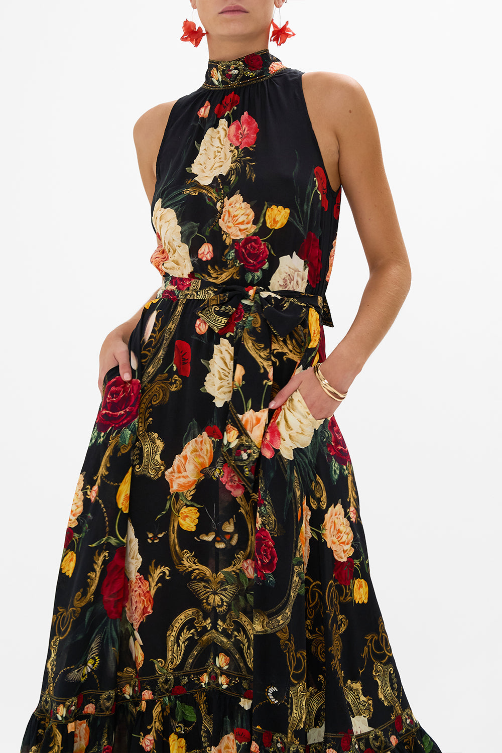 CAMILLA multicolor necktie dress with elasticated waist in Magic In The Manuscripts print.