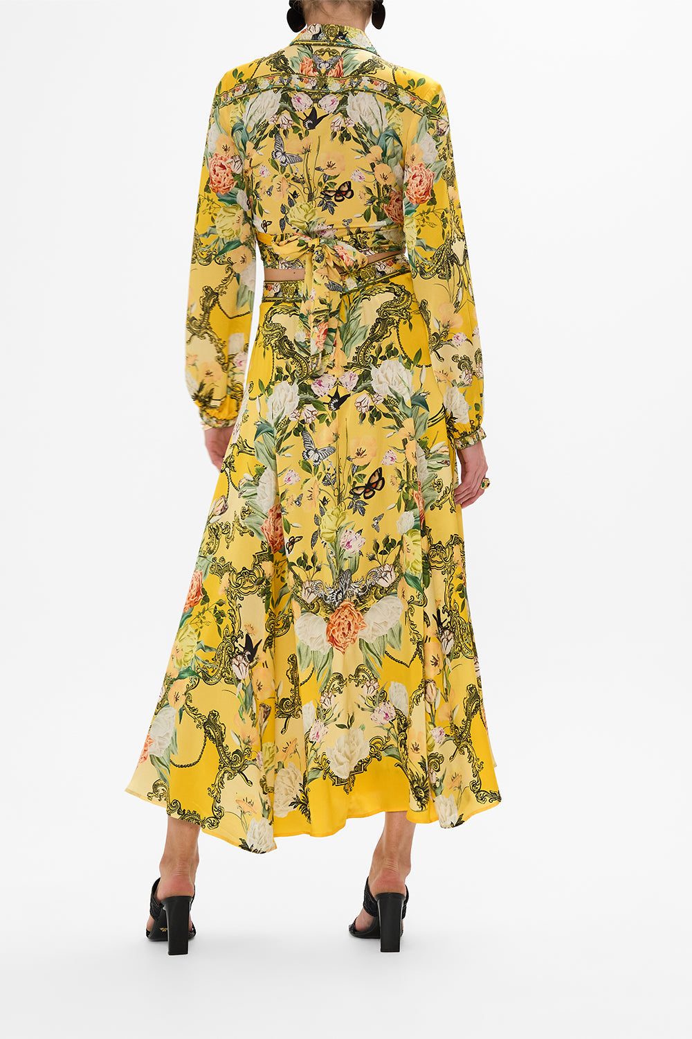CAMILLA yellow floral panel flared maxi skirt in Paths Of Gold print