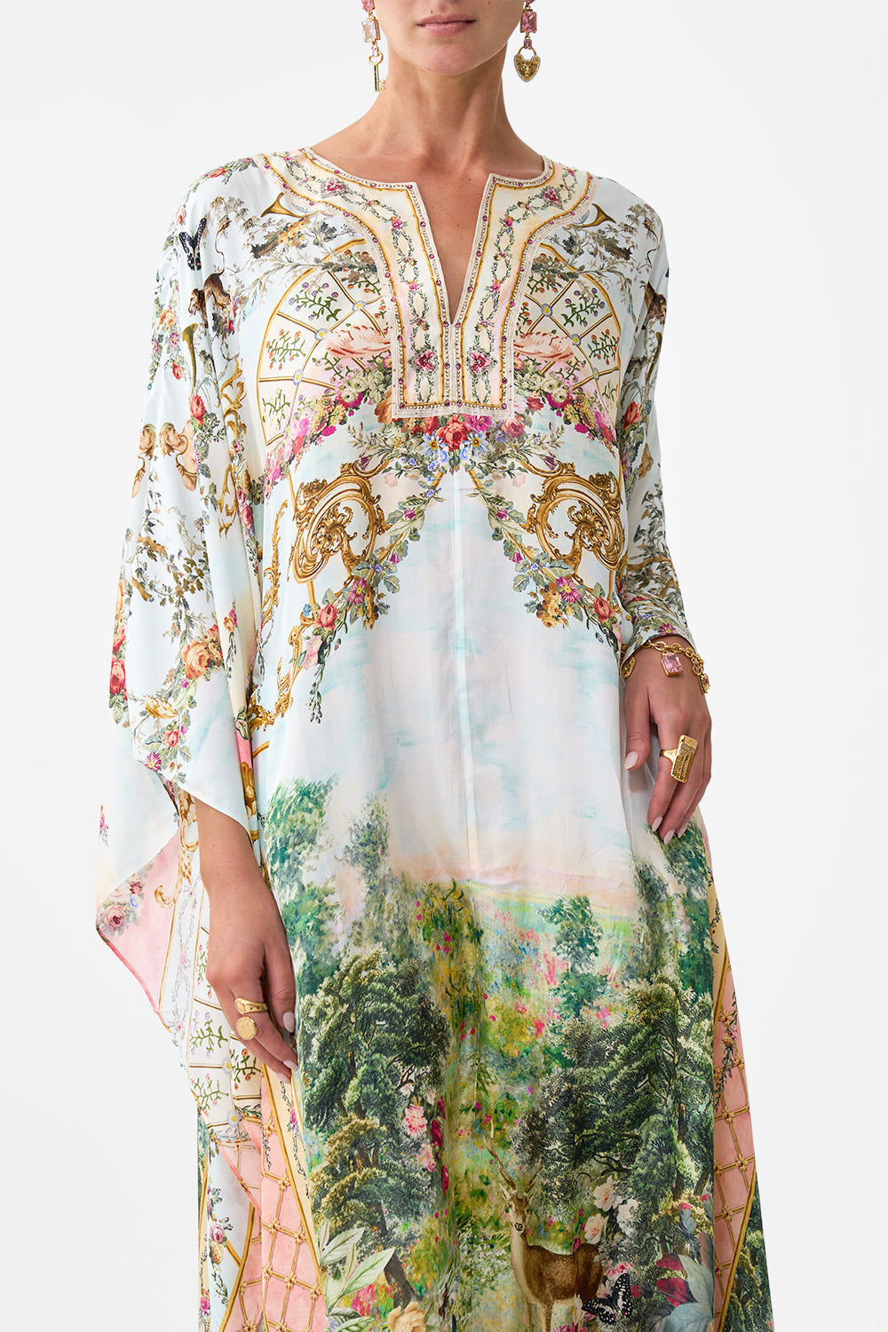 V NECK KAFTAN WITH FRONT WELT POCKETS ARCHES OF AMOR