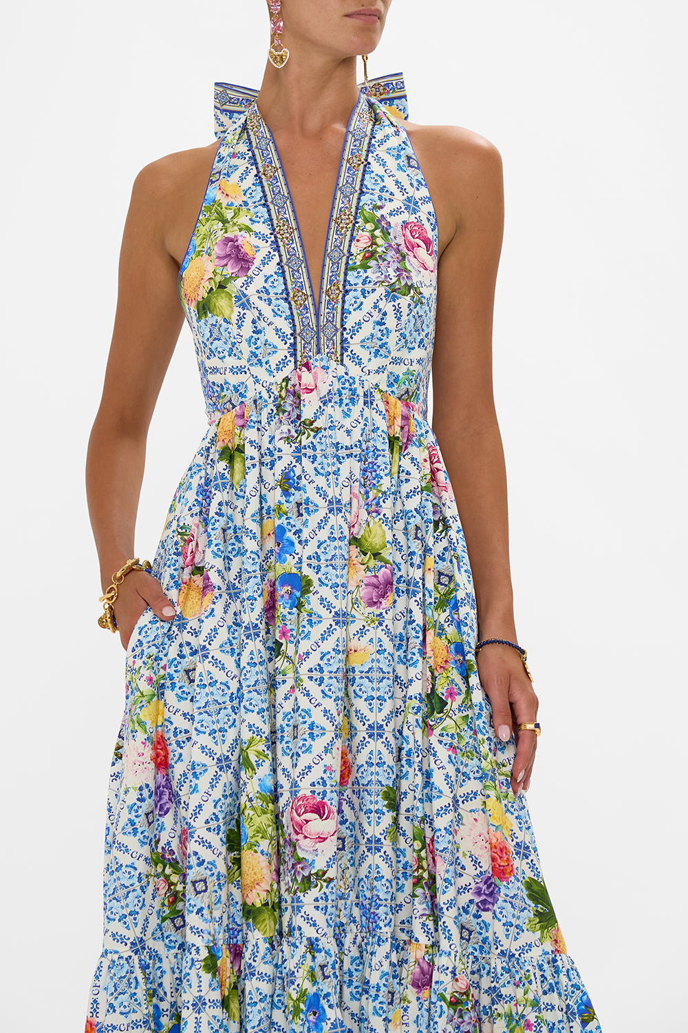 The CAMILLA DOUBLE BREASTED SOFT JACKET SAINTS AND SISTERS in our  print.