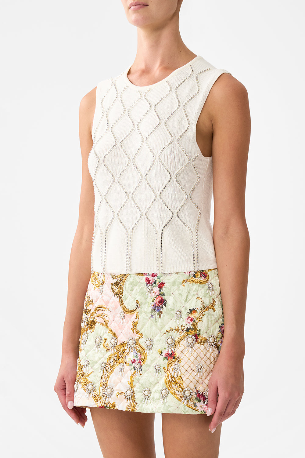 The CAMILLA FRILL NECK DRESS WITH HARDWARE SONG OF SAINT ANTHONY in our  print.