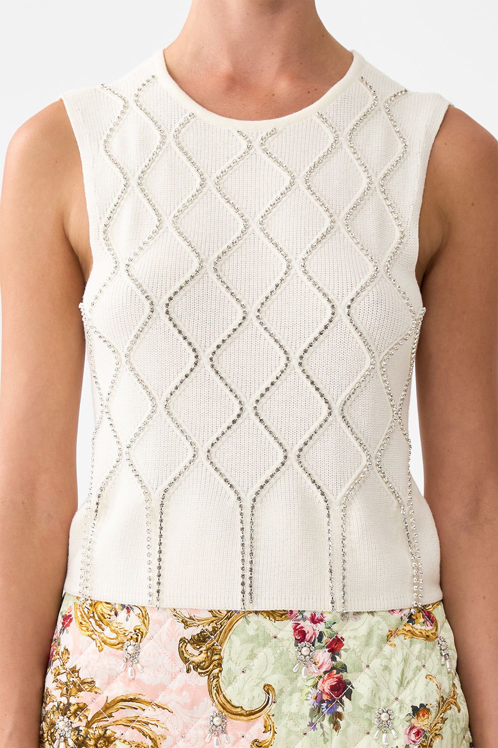 The CAMILLA FRILL NECK DRESS WITH HARDWARE SONG OF SAINT ANTHONY in our  print.