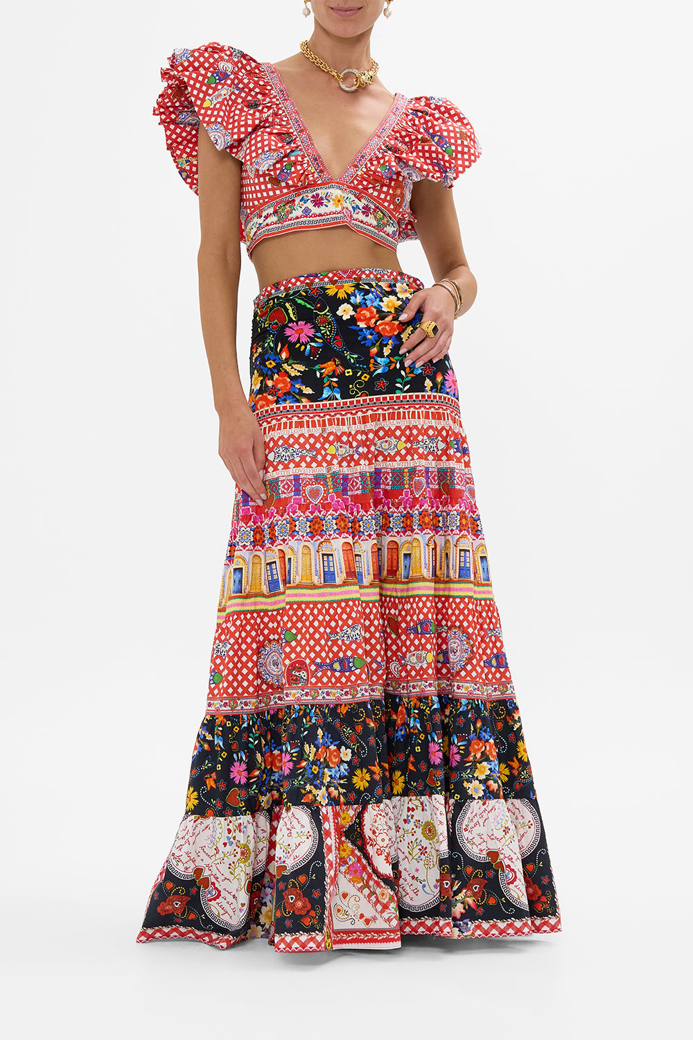 RUFFLE WRAP TOP FAITH, LUCK & JUSTICE