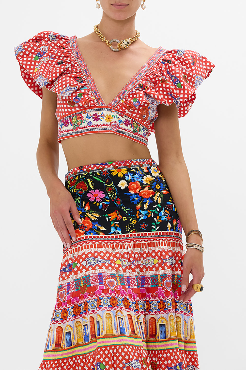 RUFFLE WRAP TOP FAITH, LUCK & JUSTICE