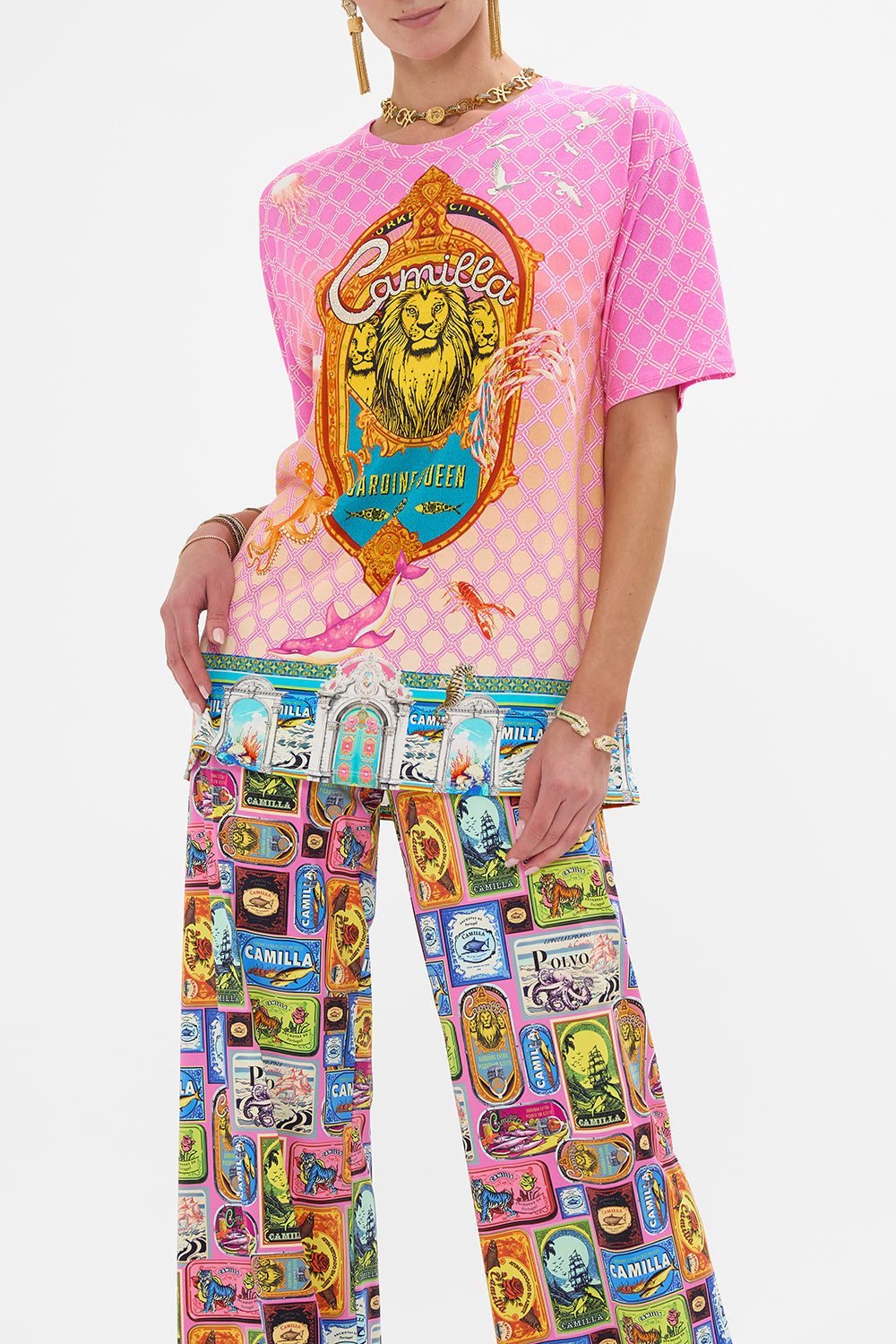 OVERSIZED BAND TEE - PINK/ MULTI SALTY SPLENDOUR
