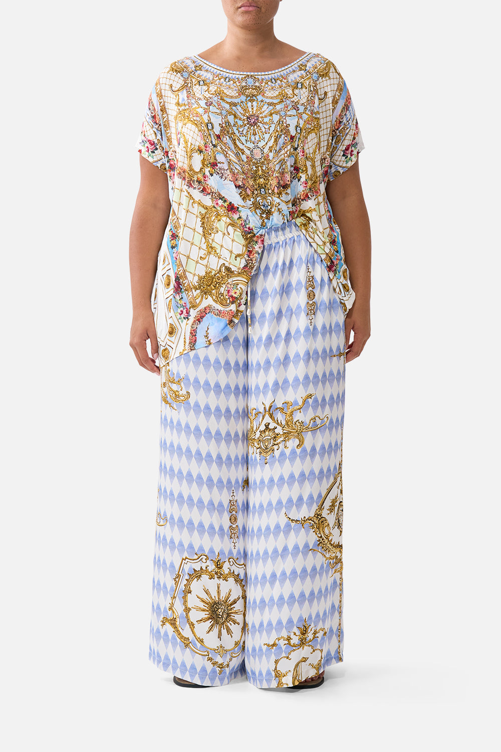 The CAMILLA LARGE SQUARE SCARF MIDNIGHT IN MONSERRATE in our  print.
