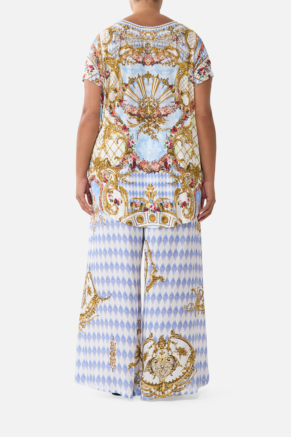 The CAMILLA DRAWSTRING BUCKET BAG SALTY SPLENDOUR in our SALTY SPLENDOUR print.