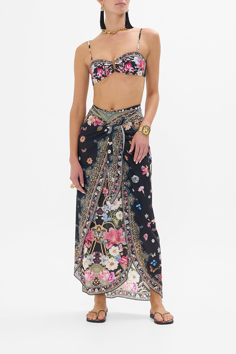 The CAMILLA SHOESTRING STRAP KAFTAN ROCOCO GLOW in our  print.