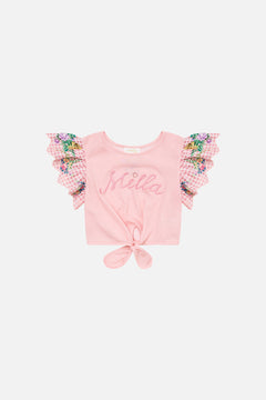 KIDS CROPPED EMBROIDERED TEE WITH TIE 4-10 LISBON LULLABY