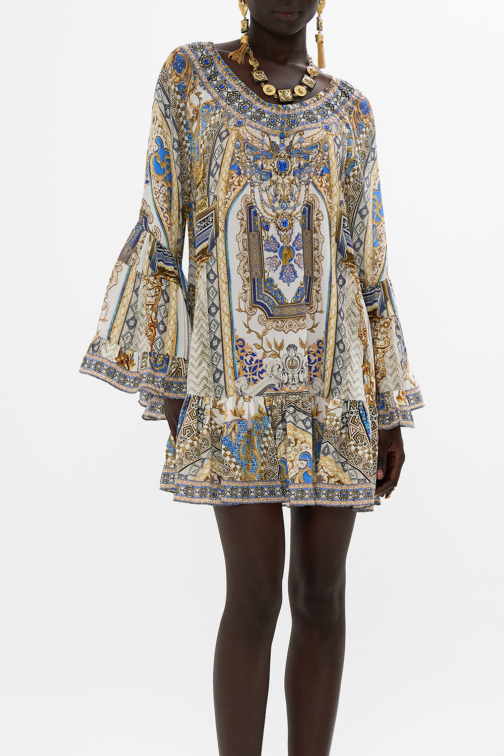 CAMILLA A-Line Frill Dress in Make Me Your Mosaic Print.