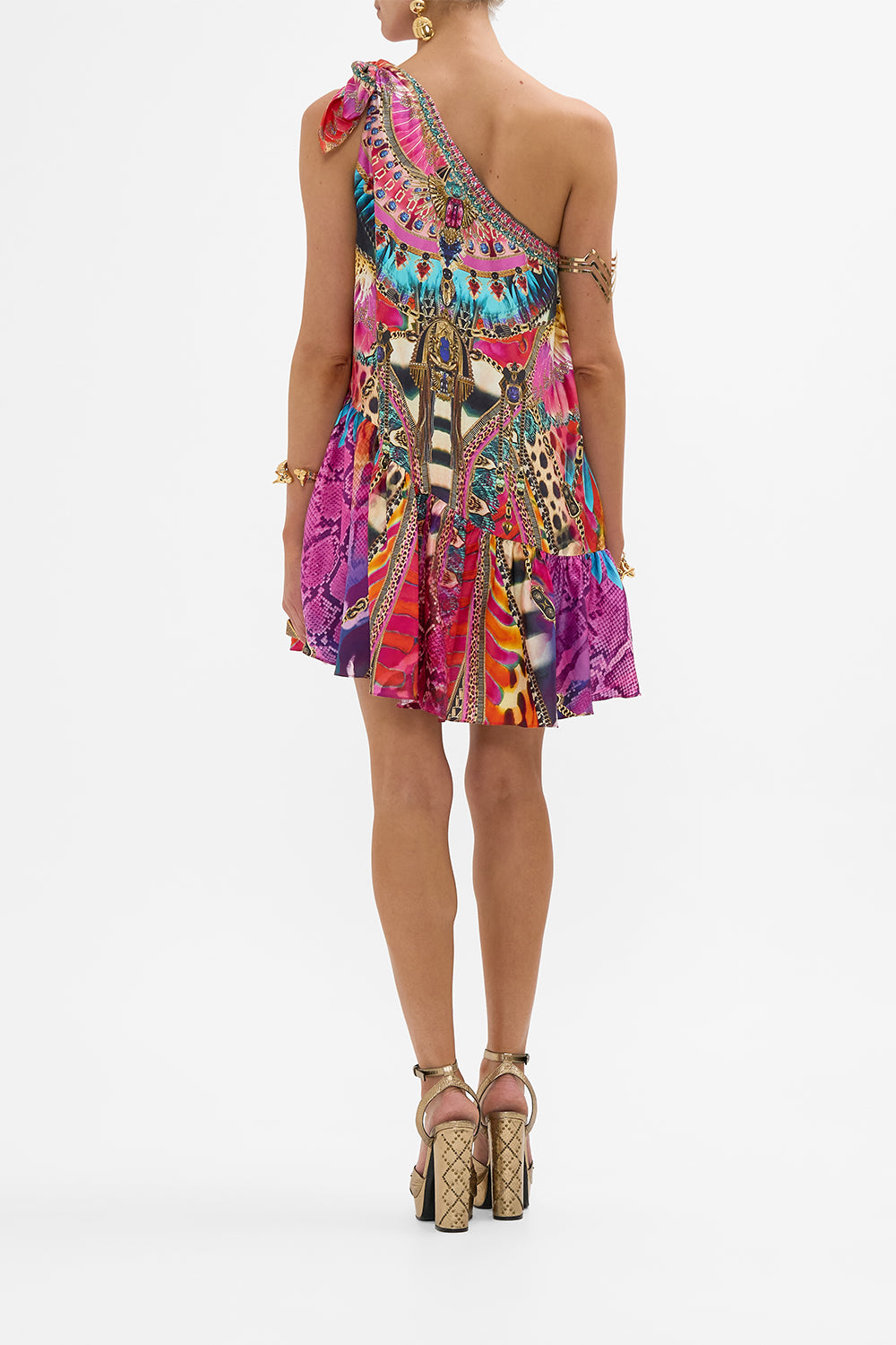 CAMILLA Tie One Shoulder Short Dress in Sahara Supernatural print
