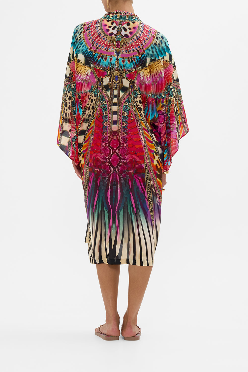 CAMILLA Mid Length Kimono Layer with Collar in Sahara Supernatural print.
