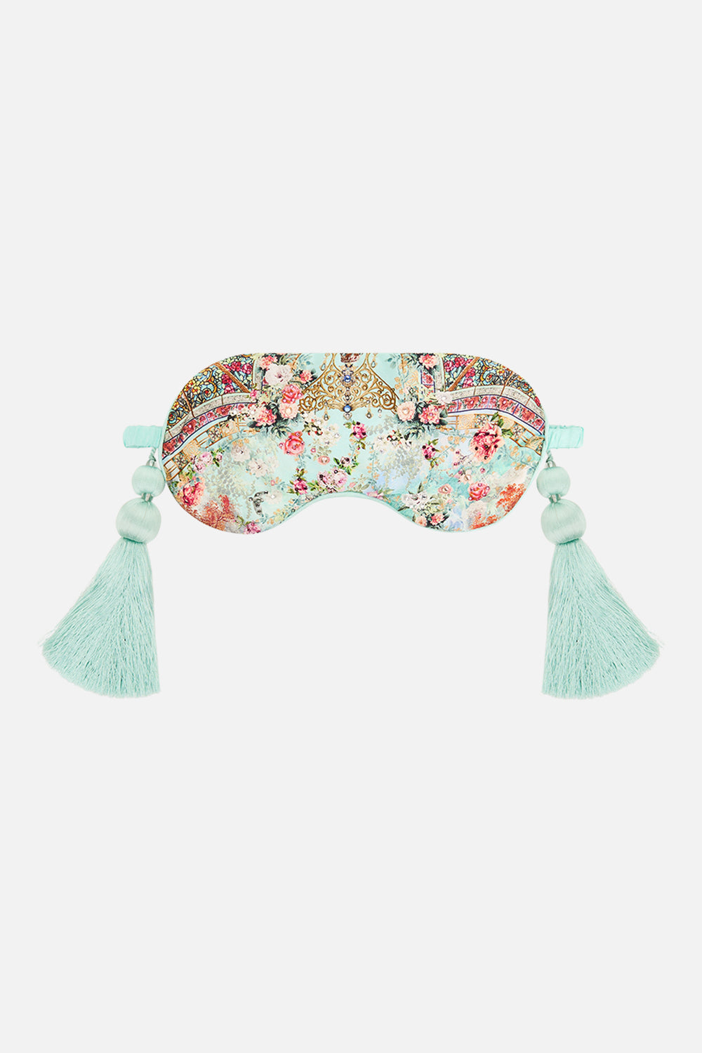CAMILLA Eye mask with tassels and pillow case in The jewellery museum print.