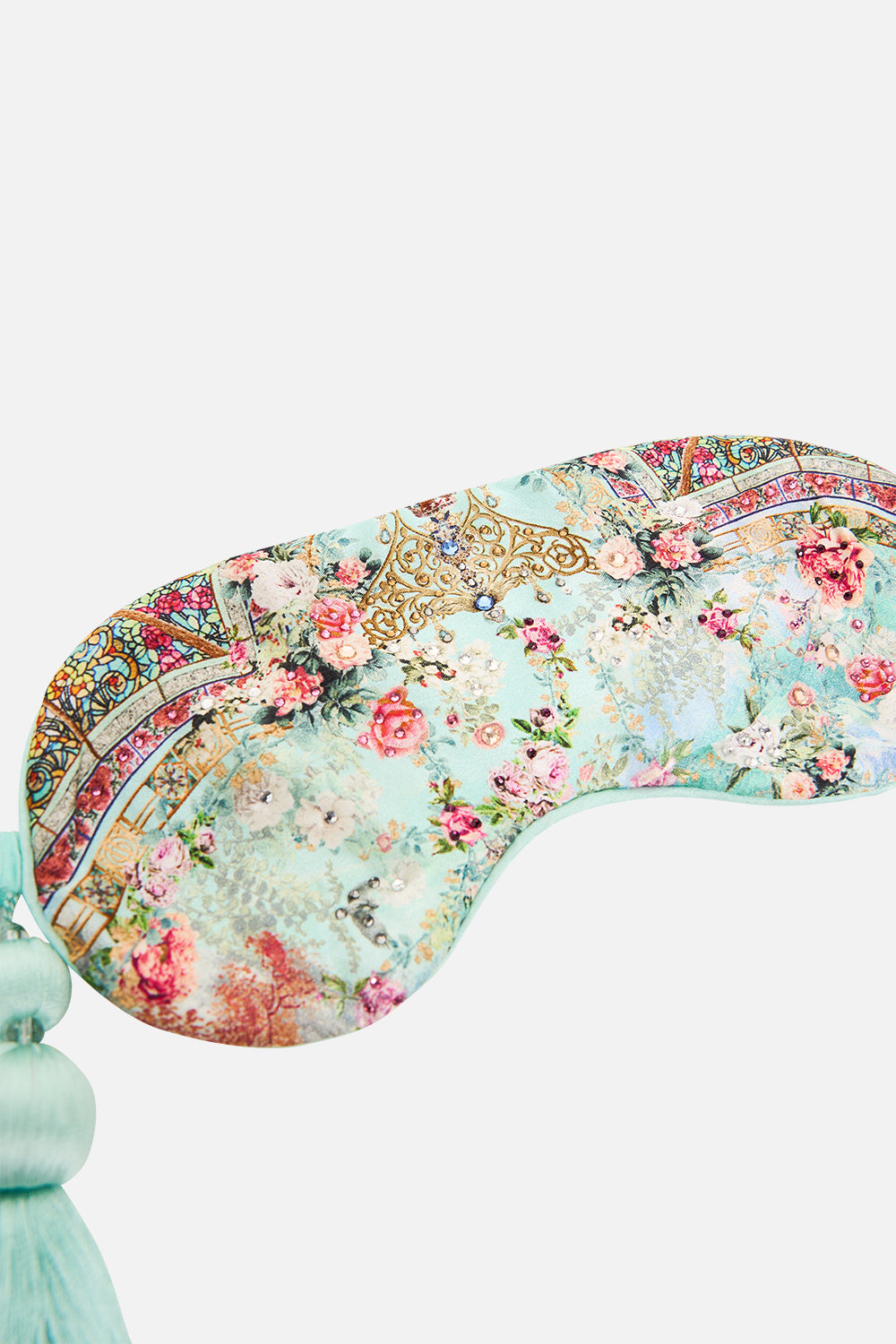 CAMILLA Eye mask with tassels and pillow case in The jewellery museum print.