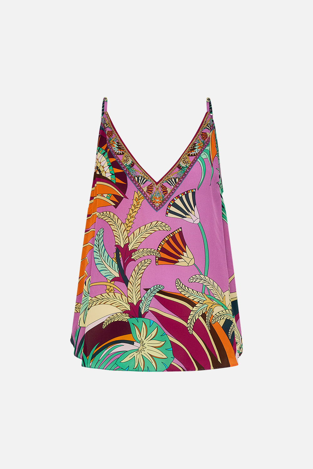 CAMILLA V Neck Cami in Giza Goddess print.