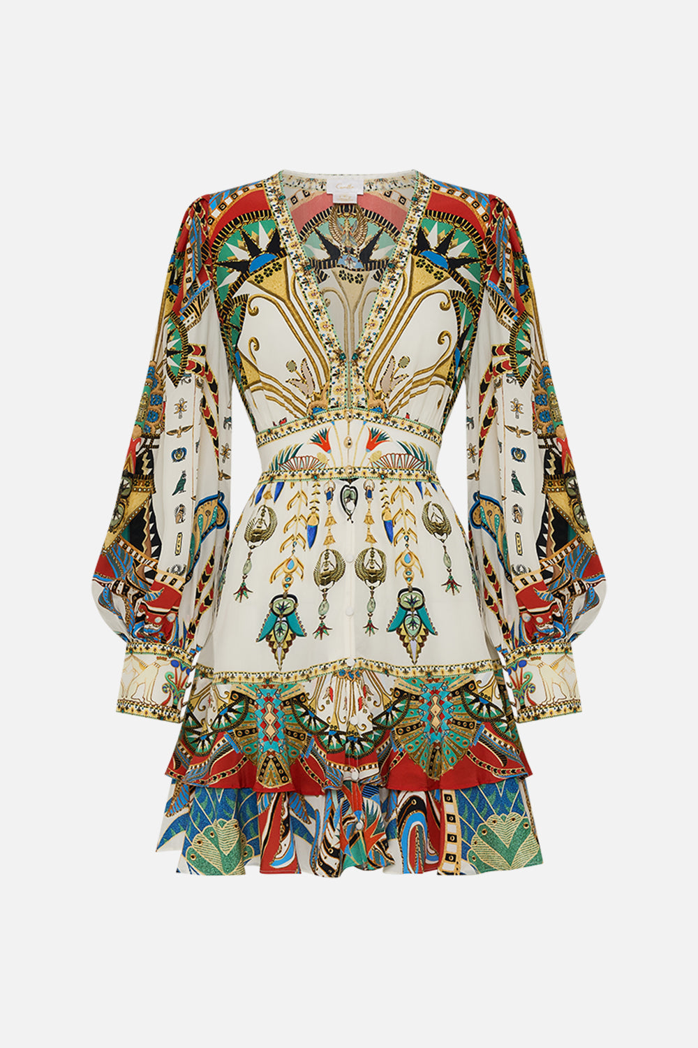 CAMILLA Button Front Frill Dress in Valley of the Queens print
