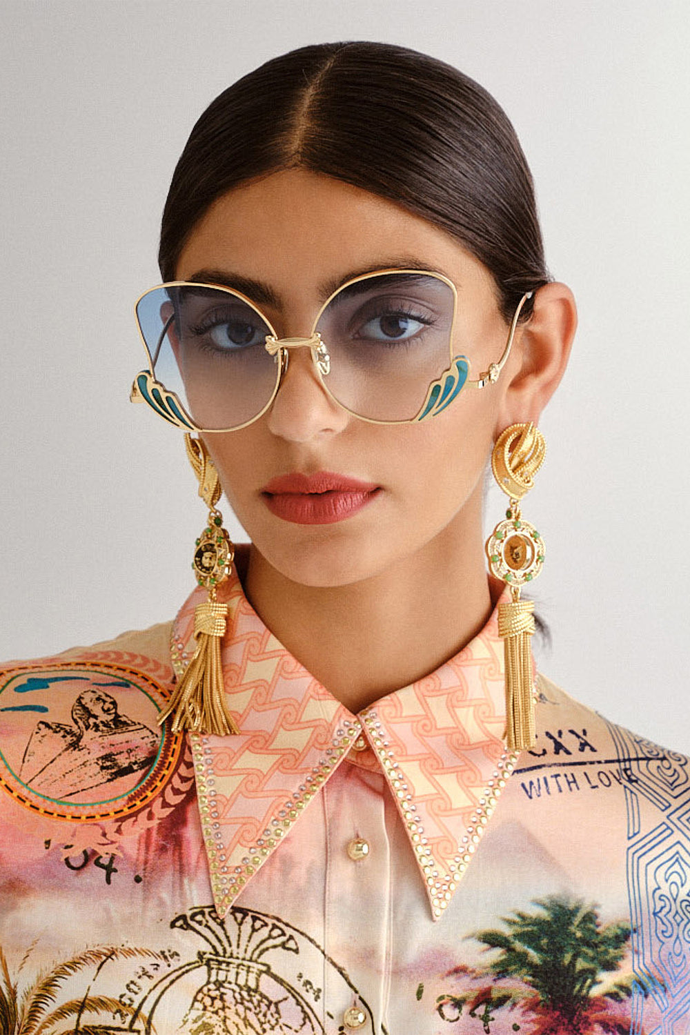 The CAMILLA CHAIN DETAIL SLIP DRESS EGYPTIAN ROSE in our EGYPTIAN ROSE print.