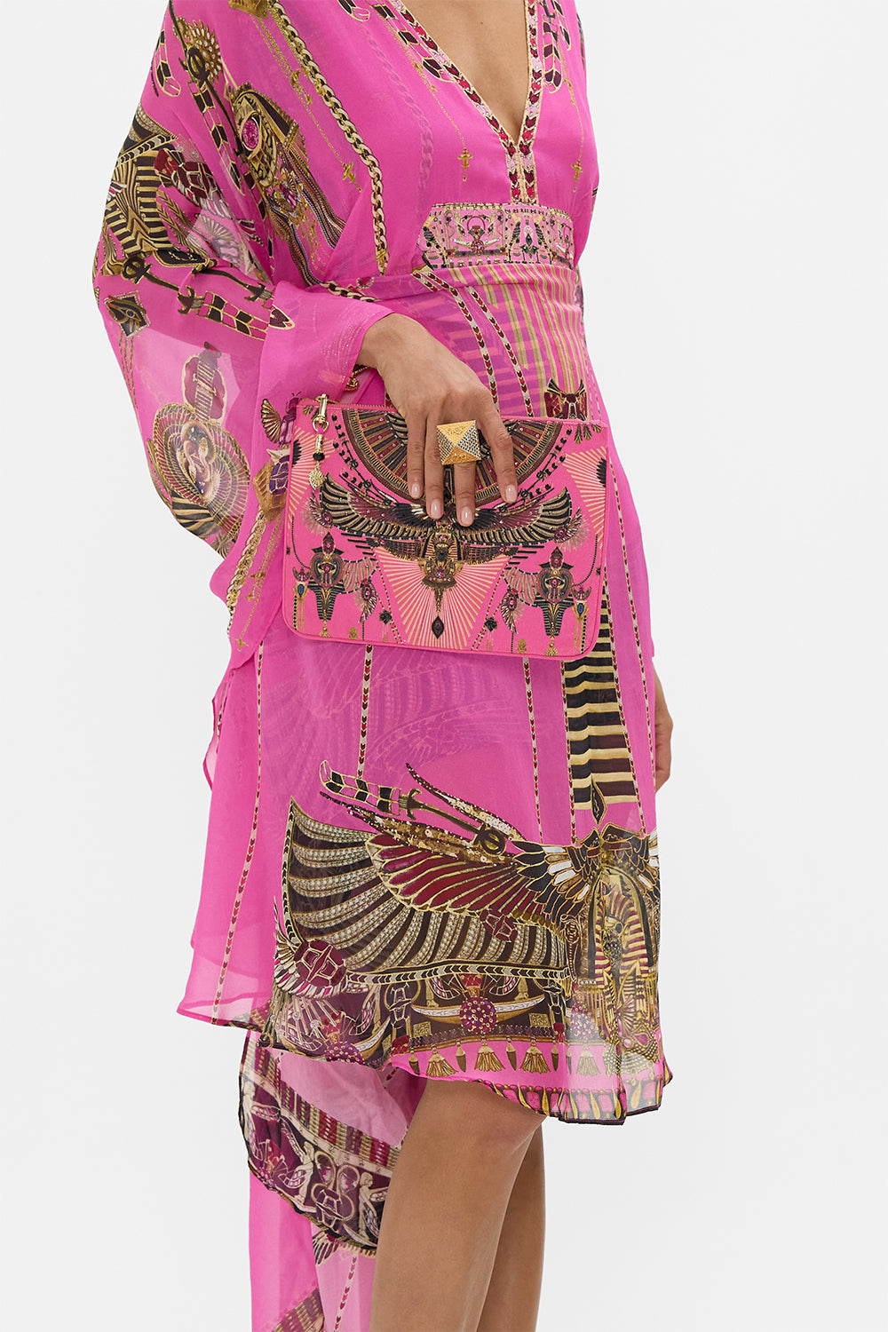 CAMILLA Small Canvas Clutch in Song of The Scarab print. 